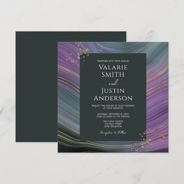 Blue and Purple Stone Agate Wedding  Invitation (Front/Back)