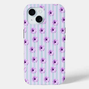 blue and purple striped daisy pattern iPhone 15 case