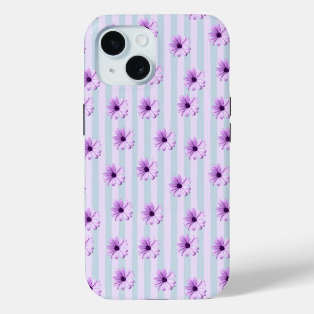 blue and purple striped daisy pattern Case-Mate iPhone case (Back)