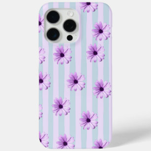 blue and purple striped daisy pattern iPhone 15 pro max case