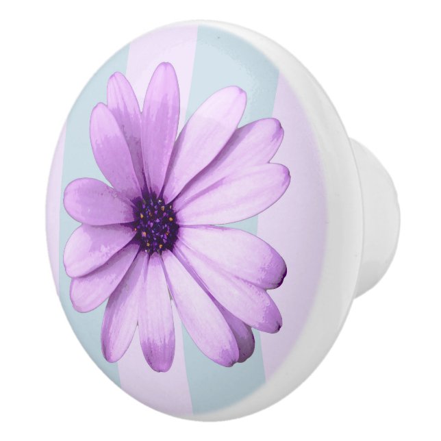 blue and purple striped daisy pattern ceramic knob (Right)