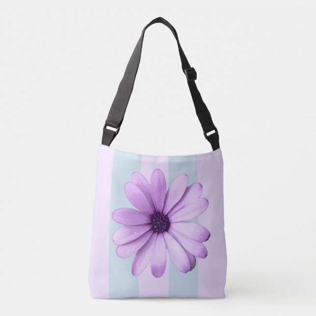 blue and purple striped daisy pattern crossbody bag (Front)