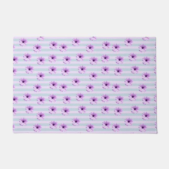 blue and purple striped daisy pattern doormat (Front)