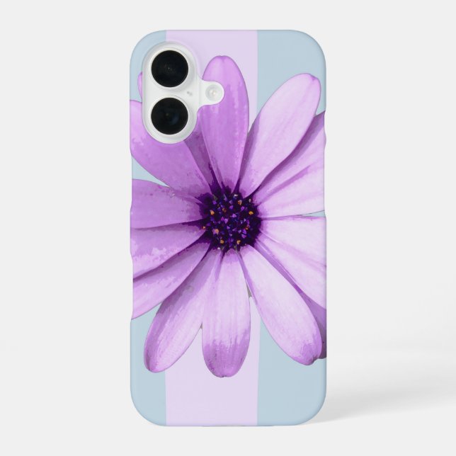 blue and purple striped daisy pattern iPhone 16 case (Back)