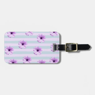 blue and purple striped daisy pattern luggage tag