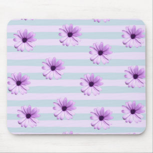 blue and purple striped daisy pattern mouse mat