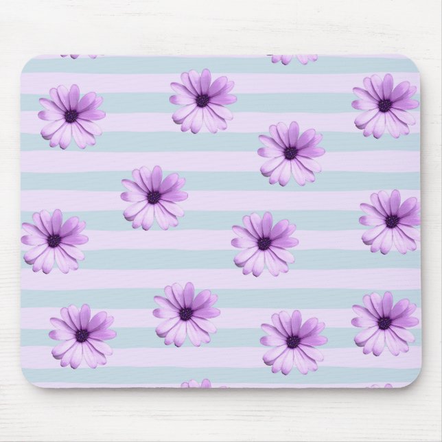 blue and purple striped daisy pattern mouse mat (Front)