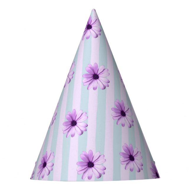 blue and purple striped daisy pattern party hat (Front)