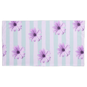 blue and purple striped daisy pattern pillowcase