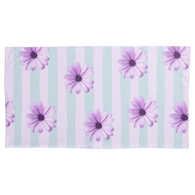blue and purple striped daisy pattern pillowcase (Front)