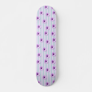 blue and purple striped daisy pattern skateboard