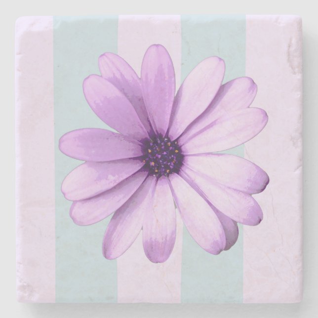 blue and purple striped daisy pattern stone coaster (Front)
