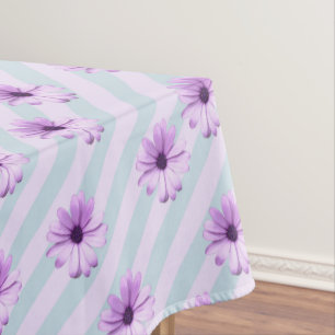 blue and purple striped daisy pattern tablecloth