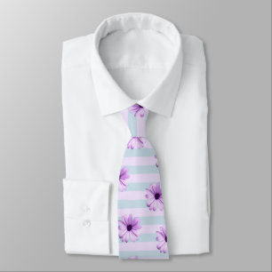 blue and purple striped daisy pattern tie