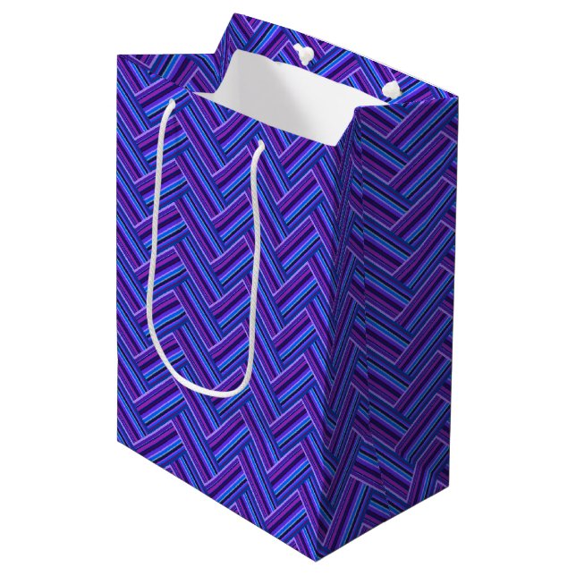 Blue and purple stripes double weave medium gift bag (Front Angled)