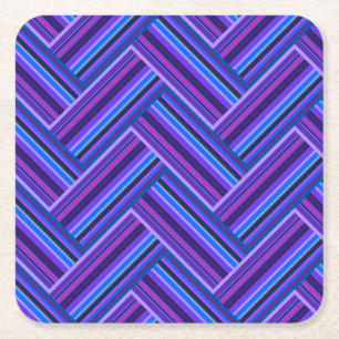 Blue and purple stripes double weave square paper coaster