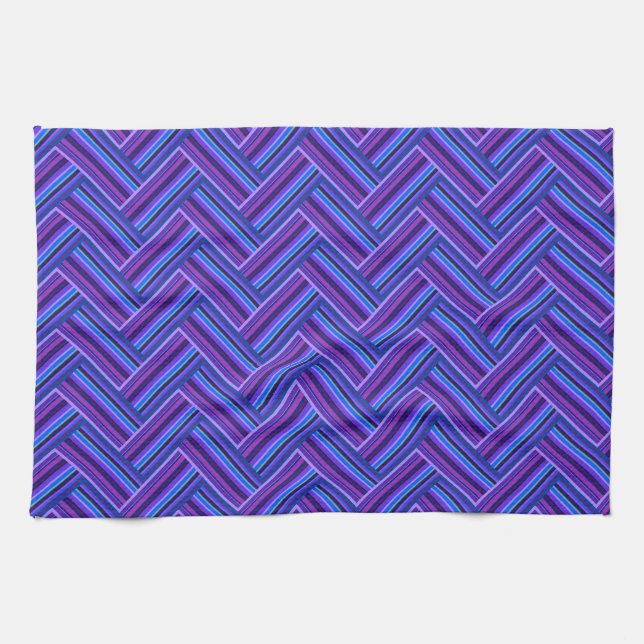 Blue and purple stripes double weave tea towel (Horizontal)