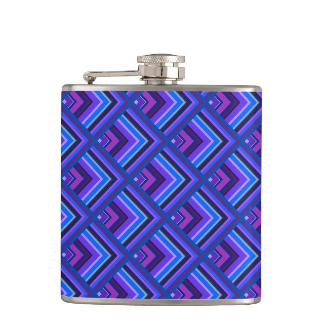 Blue and purple stripes scale pattern hip flask (Front)
