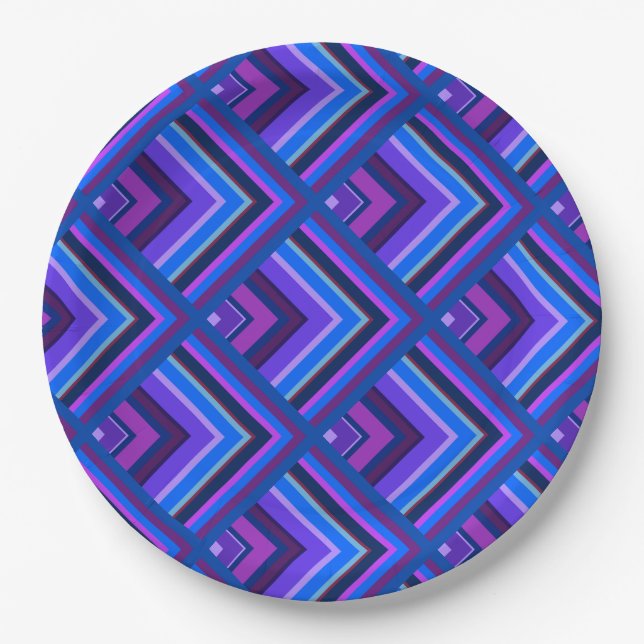 Blue and purple stripes scale pattern paper plate (Front)