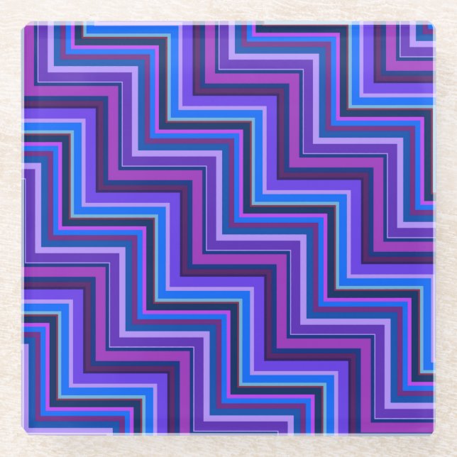 Blue and purple stripes stairs glass coaster (Front)