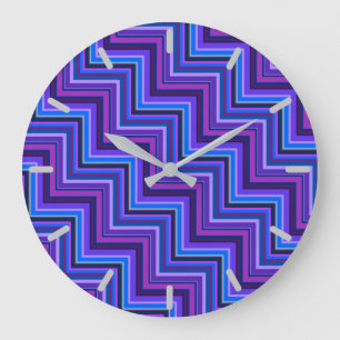 Blue and purple stripes stairs large clock