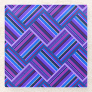 Blue and purple stripes weave glass coaster