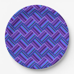 Blue and purple stripes weave paper plate