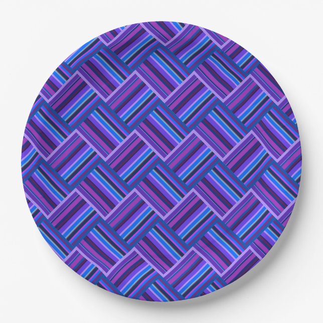 Blue and purple stripes weave paper plate (Front)