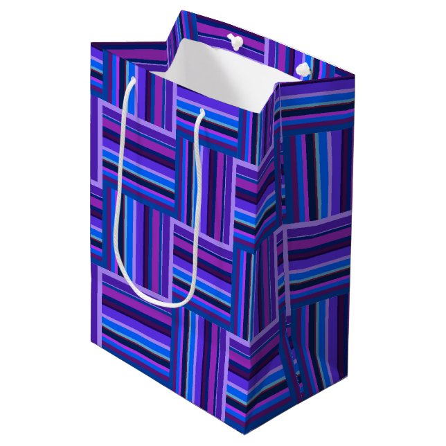 Blue and purple stripes weave pattern medium gift bag (Front Angled)