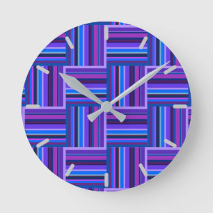 Blue and purple stripes weave pattern round clock
