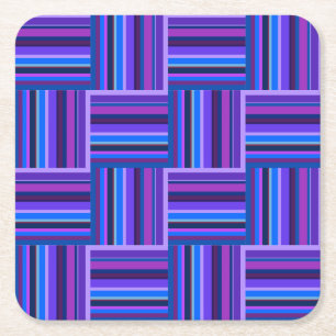 Blue and purple stripes weave pattern square paper coaster