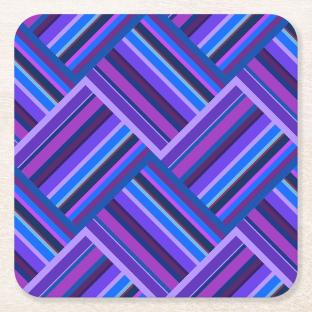 Blue and purple stripes weave square paper coaster (Front)