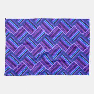 Blue and purple stripes weave tea towel
