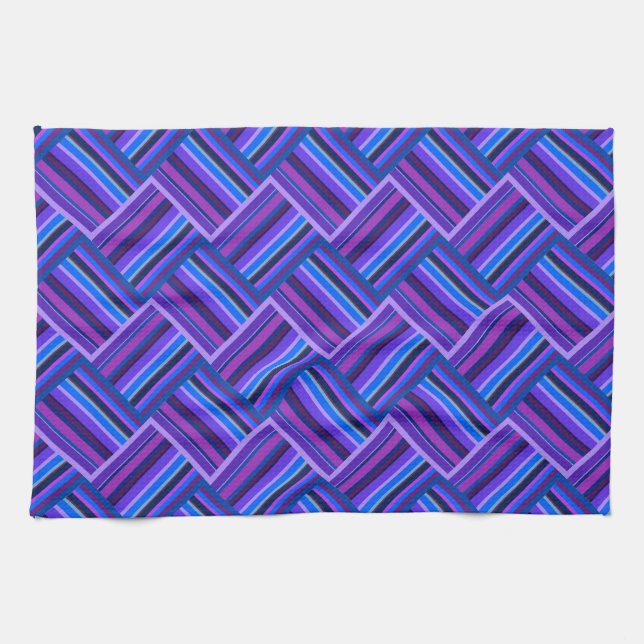 Blue and purple stripes weave tea towel (Horizontal)