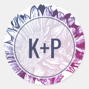 Blue and Purple Sunflowers Wedding Envelope Seals