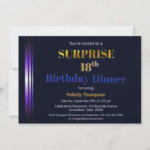 Blue and Purple Surprise 18th Birthday Dinner Invitation