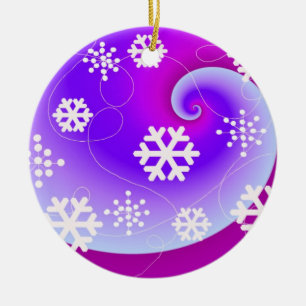 Blue and Purple Swirls and Snowflakes Ceramic Tree Decoration