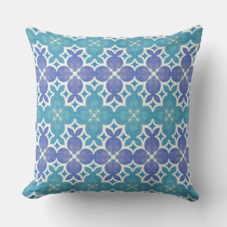 Blue and purple symmetrical watercolor tile patter cushion