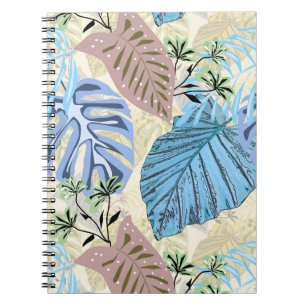 Blue and purple tropical leaves. notebook