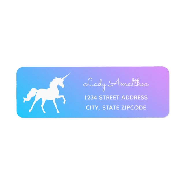 Blue And Purple Unicorn Address Label (Front)