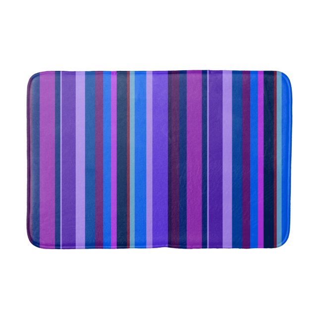 Blue and purple vertical stripes bath mat (Front)