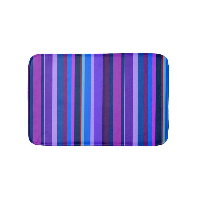 Blue and purple vertical stripes bath mat (Front)