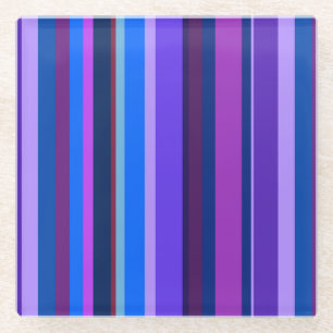 Blue and purple vertical stripes glass coaster