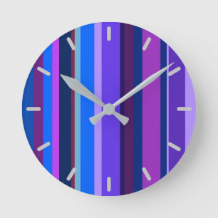 Blue and purple vertical stripes round clock