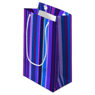 Blue and purple vertical stripes small gift bag