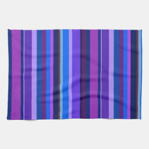 Blue and purple vertical stripes tea towel
