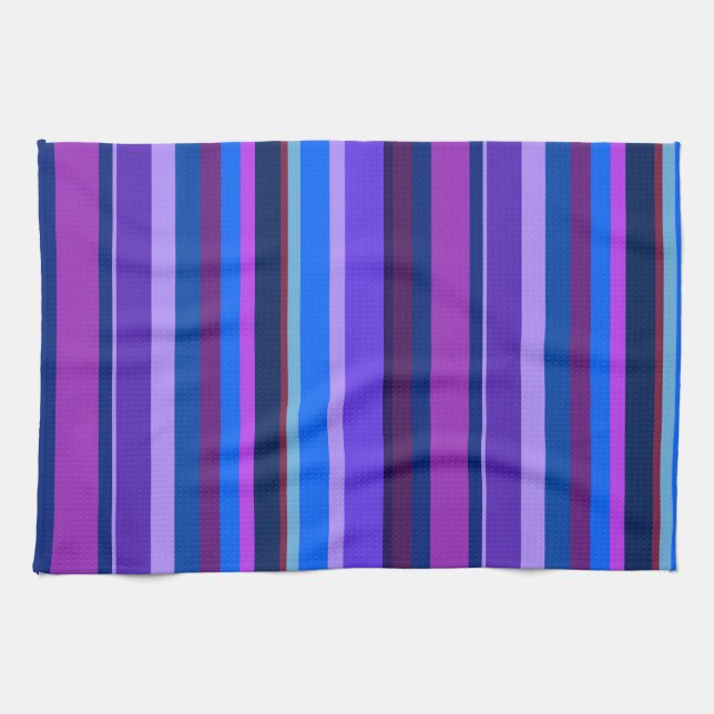Blue and purple vertical stripes tea towel (Horizontal)