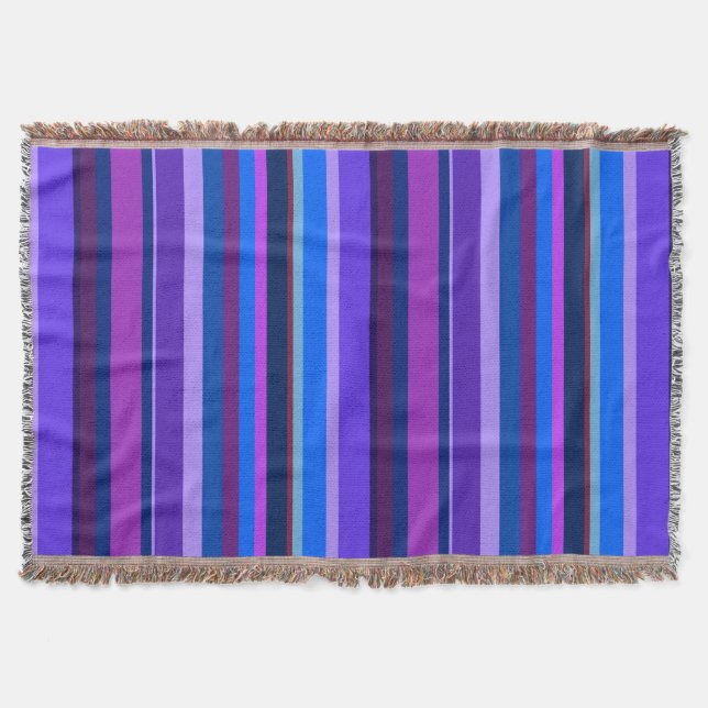Blue and purple vertical stripes throw blanket (Front)