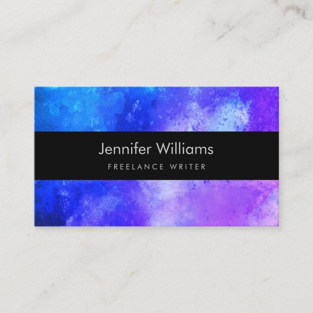 Blue And Purple Watercolor Business Card (Front)