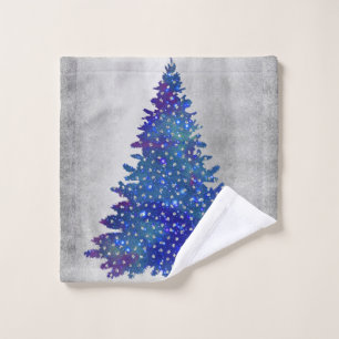 Blue and Purple watercolor christmas tree Bath Towel Set